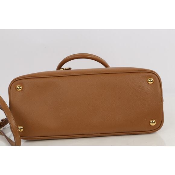 Prada Saffiano Lux Promenade Tan Brown Leather Double Zip Medium Satchel Bag - Picture 8 of 16